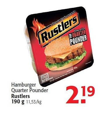 Promotions Hamburger quarter pounder rustlers - Rustlers - Valide de 13/08/2014 à 26/08/2014 chez Alvo