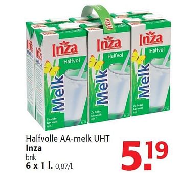Promotions Halfvolle aa-melk uht inza - Inza - Valide de 13/08/2014 à 26/08/2014 chez Alvo