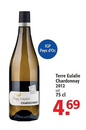 Promoties Terre eulalie chardonnay 2012 - Witte wijnen - Geldig van 13/08/2014 tot 26/08/2014 bij Alvo