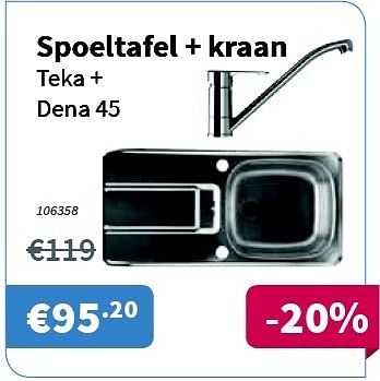 Promoties Spoeltafel + kraan teka + dena 45 - Huismerk - Cevo - Geldig van 28/08/2014 tot 10/09/2014 bij Cevo Market