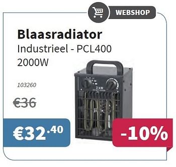 Promoties Blaasradiator pcl400 - Huismerk - Cevo - Geldig van 25/09/2014 tot 08/10/2014 bij Cevo Market