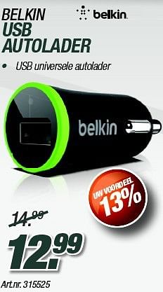 Promoties Belkin usb autolader - BELKIN - Geldig van 01/07/2014 tot 18/08/2014 bij Auva