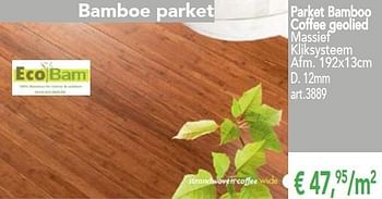 Promoties Parket bamboo coffee geolied - EcoBam - Geldig van 01/07/2014 tot 31/08/2014 bij Woodtex