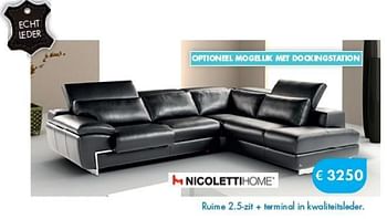 Promotions Ruime 2.5 zit + terminal in kwaliteitsleder - Nicoletti - Valide de 01/08/2014 à 08/09/2014 chez O & O Trendy Wonen