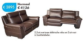 Promoties 2,5-zit met twee elektrische relax en 2-zit vast in kwaliteitsleder - Huismerk - O & O Trendy Wonen - Geldig van 01/08/2014 tot 08/09/2014 bij O & O Trendy Wonen