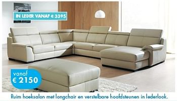 Promoties Ruim hoeksalon met longchair en verstelbare hoofdsteunen in lederlook - Huismerk - O & O Trendy Wonen - Geldig van 01/08/2014 tot 08/09/2014 bij O & O Trendy Wonen