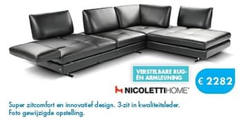 Promoties Super zitcomfort en innovatief design. 3-zit in kwaliteitsleder - Nicoletti - Geldig van 01/08/2014 tot 08/09/2014 bij O & O Trendy Wonen