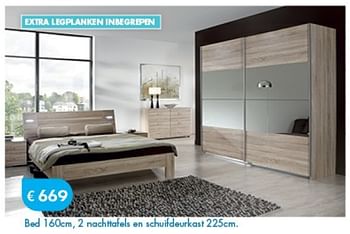 Promoties Bed, 2 nachttafels en schuifdeurkast - Huismerk - O & O Trendy Wonen - Geldig van 01/08/2014 tot 08/09/2014 bij O & O Trendy Wonen