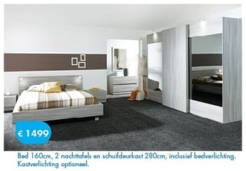 Promoties Bed, 2 nachttafels en schuifdeurkast, inclusief bedverlichting kastverlichting optioneel - Huismerk - O & O Trendy Wonen - Geldig van 01/08/2014 tot 08/09/2014 bij O & O Trendy Wonen