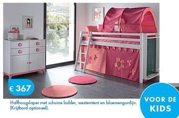 Promoties Halfhoogslaper met schuine ladder, westerntent en bloemengordijn - Huismerk - O & O Trendy Wonen - Geldig van 01/08/2014 tot 08/09/2014 bij O & O Trendy Wonen