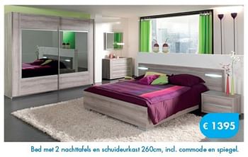 Promoties Bed met 2 nachttafels en schuideurkast - Huismerk - O & O Trendy Wonen - Geldig van 01/08/2014 tot 08/09/2014 bij O & O Trendy Wonen