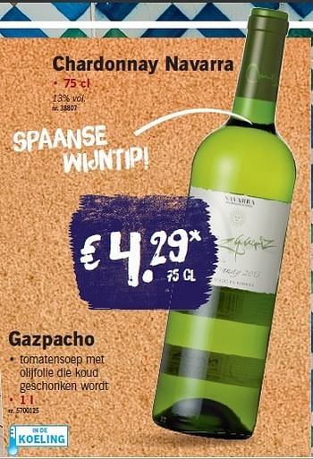 Promoties Chardonnay navarra - Witte wijnen - Geldig van 04/08/2014 tot 09/08/2014 bij Lidl