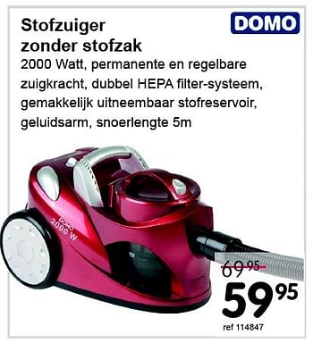 Promoties Domo stofzuiger zonder stofzak - Domo - Geldig van 04/08/2014 tot 31/08/2014 bij Freetime