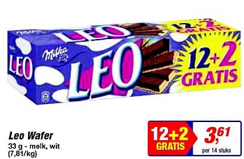 Promoties Leo wafer - Milka - Geldig van 13/08/2014 tot 26/08/2014 bij Makro