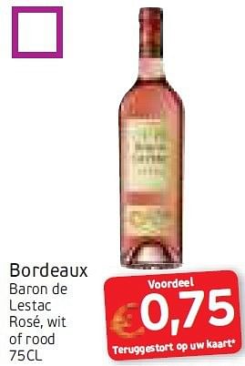 Promotions Bordeaux baron de lestac - Vins rosé - Valide de 11/08/2014 à 24/08/2014 chez Intermarche