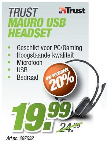 Promoties Trust mauro usb headset - Trust - Geldig van 25/08/2014 tot 30/09/2014 bij Auva