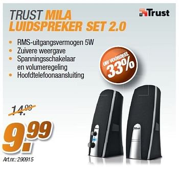 Promoties Trust mila luidspreker set 2.0 - Trust - Geldig van 25/08/2014 tot 30/09/2014 bij Auva
