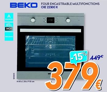 Promotions Beko four encastrable multifonctions oie 22300 x - Beko - Valide de 25/08/2014 à 25/09/2014 chez Krefel