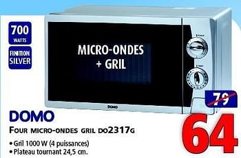Promotions Domo four micro-ondes gril do2317g - Domo - Valide de 23/08/2014 à 09/09/2014 chez Kitchenmarket