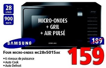 Promotions Samsung four micro-ondes mc28h5015ak - Samsung - Valide de 23/08/2014 à 09/09/2014 chez Kitchenmarket