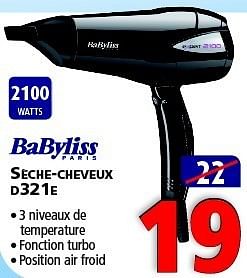 Promotions Babyliss séche-cheveux d321e - Babyliss - Valide de 23/08/2014 à 09/09/2014 chez Kitchenmarket