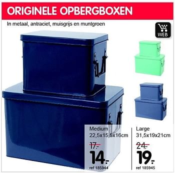 Promoties Originele opbergboxen medium - Huismerk - Free Time - Geldig van 01/09/2014 tot 28/09/2014 bij Freetime