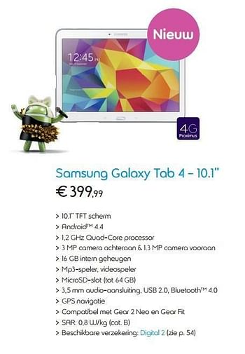 Promotions Samsung galaxy tab 4 - Samsung - Valide de 18/08/2014 à 28/09/2014 chez Belgacom