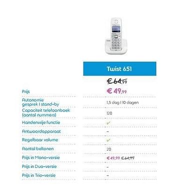 Promoties Twist 651 - Huismerk - Belgacom - Geldig van 18/08/2014 tot 28/09/2014 bij Belgacom