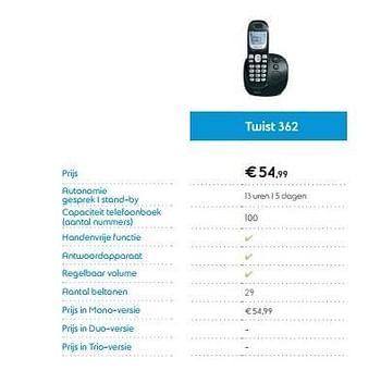 Promoties Twist 362 - Huismerk - Belgacom - Geldig van 18/08/2014 tot 28/09/2014 bij Belgacom