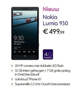 Promoties Nokia lumia 930 - Nokia - Geldig van 18/08/2014 tot 28/09/2014 bij Belgacom
