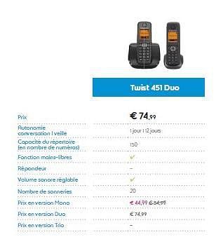 Promoties Twist 451 duo - Huismerk - Belgacom - Geldig van 18/08/2014 tot 28/09/2014 bij Belgacom
