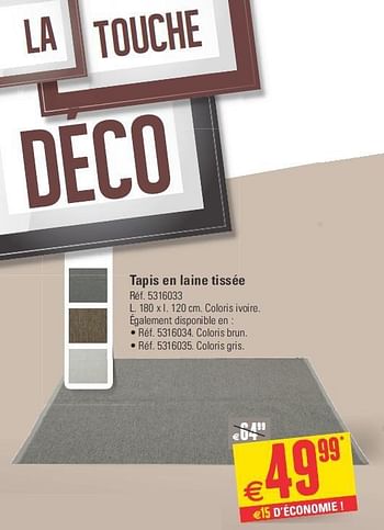 Promotions Tapis en laine tissée - Produit maison - Brico - Valide de 10/09/2014 à 22/09/2014 chez Brico