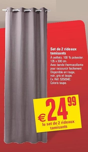 Promotions Set de 2 rideaux tamisants - Produit maison - Brico - Valide de 10/09/2014 à 22/09/2014 chez Brico