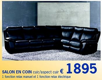 Promotions Salon en coin cuir-aspect cuir - Produit maison - De Prijzenklopper - Valide de 17/09/2014 à 14/10/2014 chez Le Casse Prix