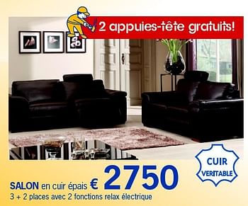 Promotions Salon en cuir épais - Produit maison - De Prijzenklopper - Valide de 17/09/2014 à 14/10/2014 chez Le Casse Prix