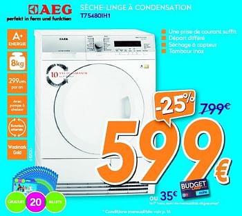 Promotions Aeg sèche-linge à condensation t75480ih1 - AEG - Valide de 23/09/2014 à 25/10/2014 chez Krefel