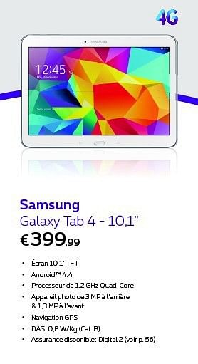Promotions Samsung galaxy tab 4 - Samsung - Valide de 01/10/2014 à 31/10/2014 chez Proximus