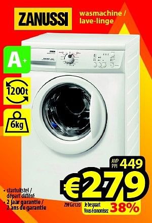 Promoties Zanussi wasmachine ZWG6120 - Zanussi - Geldig van 09/10/2014 tot 31/10/2014 bij ElectroStock