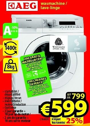 Promoties Aeg wasmachine WAK28271FG - AEG - Geldig van 09/10/2014 tot 31/10/2014 bij ElectroStock