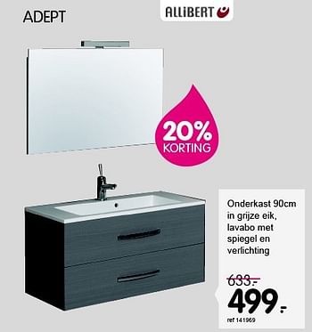 Promoties Adept onderkast in grijze eik, lavabo met spiegel en verlichting - Allibert - Geldig van 13/10/2014 tot 12/11/2014 bij Freetime