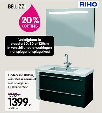 Promoties Bellizzi onderkast, wastafel in keramiek, met spiegel en ledverlichting - Riho - Geldig van 13/10/2014 tot 12/11/2014 bij Freetime