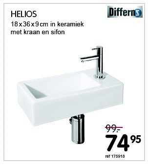 Promoties Helios in keramiek met kraan en sifon - Differnz - Geldig van 13/10/2014 tot 12/11/2014 bij Freetime