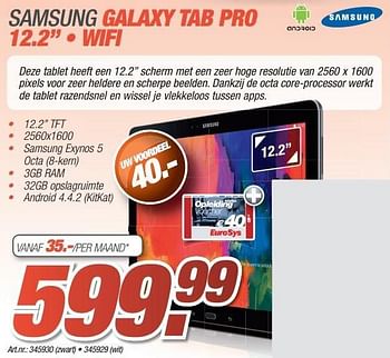 Promoties Samsung galaxy tab pro wifi - Samsung - Geldig van 13/10/2014 tot 15/11/2014 bij Auva