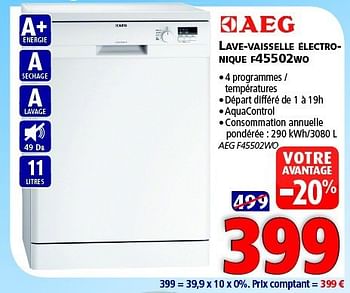 Promotions Aeg lave-vaisselle électro- nique f45502wo - AEG - Valide de 11/10/2014 à 27/10/2014 chez Kitchenmarket