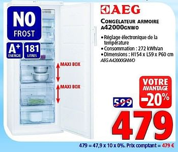 Promotions Aeg congélateur armoire a42000gnwo - AEG - Valide de 11/10/2014 à 27/10/2014 chez Kitchenmarket