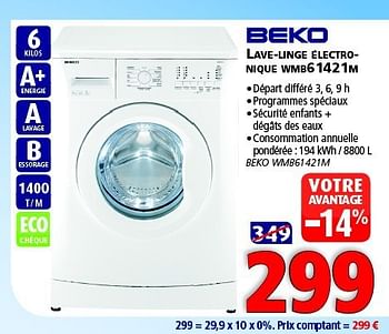 Promotions Beko lave -linge électronique wmb61421m - Beko - Valide de 11/10/2014 à 27/10/2014 chez Kitchenmarket
