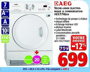 Promotions Aeg sèche- linge électro- nique à condensation t65770dih - AEG - Valide de 11/10/2014 à 27/10/2014 chez Kitchenmarket