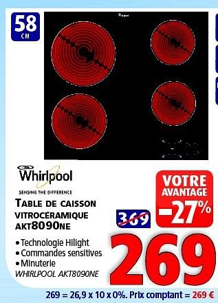 Promotions Whirlpool table de caisson vitrocéramique akt8090ne - Whirlpool - Valide de 11/10/2014 à 27/10/2014 chez Kitchenmarket