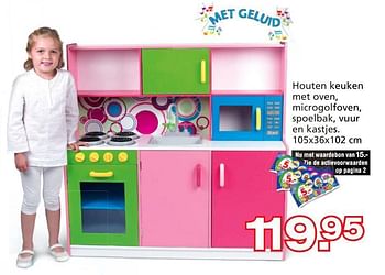 Promotions Houten keuken met oven, microgolfoven, spoelbak, vuur en kastjes - Play'n Kids - Valide de 10/10/2014 à 07/12/2014 chez Unikamp