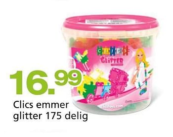 Promoties Clics emmer glitter 175 delig - Clics - Geldig van 10/10/2014 tot 07/12/2014 bij Unikamp